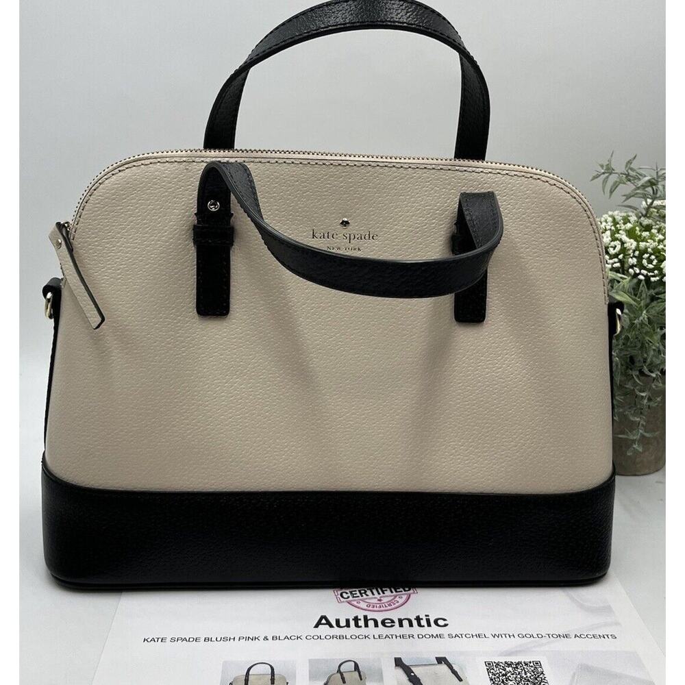 Kate Spade Grand Street Rachelle Satchel Porcelain Black Leather Authenticated